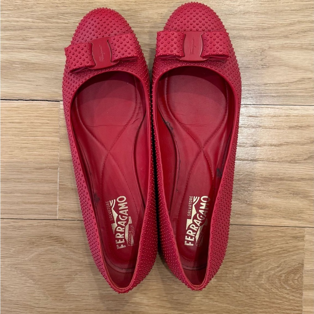Salvatore Ferragamo Red Ballet Flats with Bow